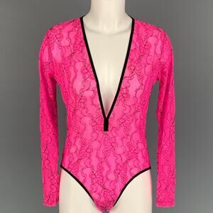 NATSHA ZINKO Size 6 Pink Black Polyamide Lace Body Suit Dress Top